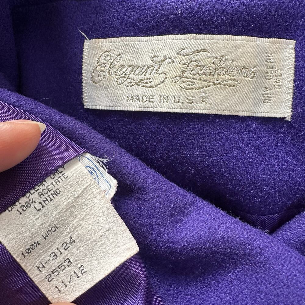 VTG Womens Purple Overcoat Wool Long Winter Trench Large Preppy Old Money ILGWU - Picture 13 of 14